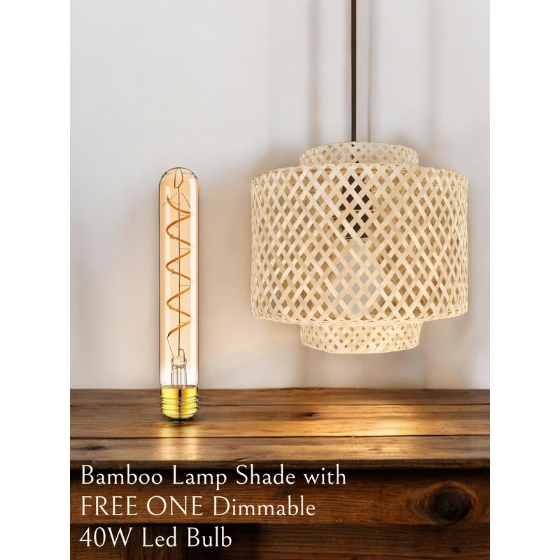 Natural Wicker Chandelier Bamboo Lamp Shade for Pendant Light-Light Fixtures