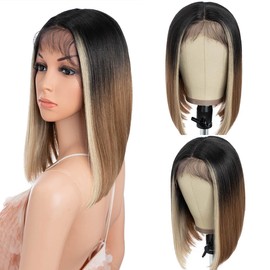 Style Icon Bob Wig Lace Front Wigs for Black Women Straight Synthetic Wig 130% Density High Temperature Fibre (12 Inches, BTHL427613)