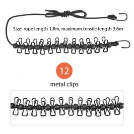 TIMESETL Pack of 3 Washing Line Travel Camping Clothes Line with Clips 180-360 cm with 12 Coated Clips and Positioning Buckle for Travel Holiday Outdoor Camping