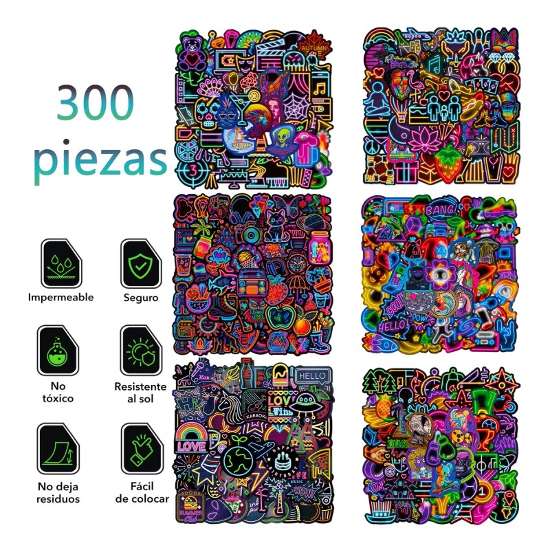 300 Hojas Neón Stickers Para Autos,pegatinas Motos,portátil
