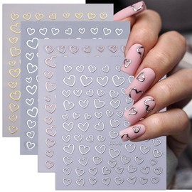 clvpai 8Pcs Valentines Day Nail Art Stickers 3D Self-Adhesive Heart Nail Decals, Multicolor, Paper, Romantic, Contemporary, Modern Nail Art Stickers & Decals