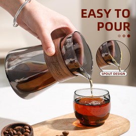 Glass Coffee Carafe with Wood Heat-Resistant Layer, Pour Over Coffee Carafe and Tea Steeper Coffee Decanter Coffee Server, 1 Pcs Included(Smoky Gray)