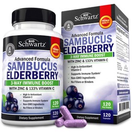 BioSchwartz Elderberry Capsules with Zinc and Vitamin C for Adults - Immune Support Vitamins for Women and Men - Black Sambucus Elderberry Vitamin C and Zinc - Multiminerals Supplement, 120 Count