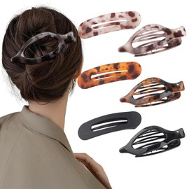 Ufgin 6 PCS French Flat Hair Clips for Women 2 Styles Large Matte Flat Claw Clips Strong Hold No-Slip French Hair Barrettes for Thick Thin Hair(Leopard 2)