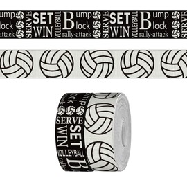 2 Rolls 5 Yards Sports Volleyball Ribbon for Crafting Sewing, 7/8 Inch Black White Grosgrain Ribbons for Gift Wrapping, Track Field Balls Ribbons for Hair Bow Cheerleader Accessories