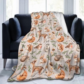 Duduho Cute Forest Animals Bed Blanket Ultra Soft Squirrel Mouse Deer Fox Hare Hedgehog and Birds Throw Blanket All Season Warm Light Weight Cozy Plush Blankets for Home Bedroom Sofa Travel, 60"X80"