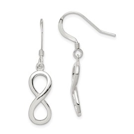 Solid 925 Sterling Silver Polished Infinity Symbol Shepherd Hook Earrings (8mm x 36mm)