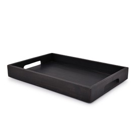 EDHAS Acacia Wood Rectangle BLACK Serving Tray for Breakfast Dinner Drinks Kitchen Dining Living Bathroom With Handle (15" x 10" x 1.6")
