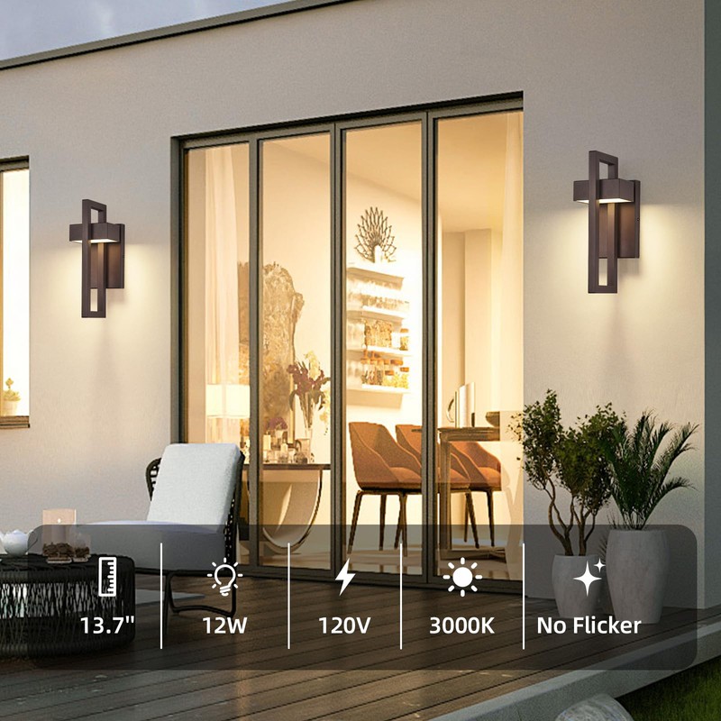 tewei Modern LED Outdoor Wall Sconce Brown Outdoor Lights for