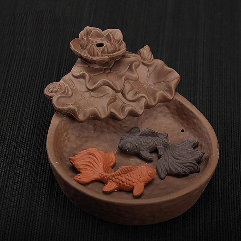 Two Fishes Incense Holders Ceramic Backflow Incense Burner Purple Clay