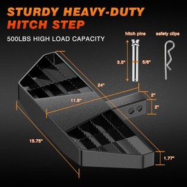 Kasnow Hitch Step for 2" Receiver, Universal Rear Bumper Protector Guard, 24" Length Anti-Slip Trailer Hitch Step, 500lbs Load Capacity, Fits Truck Pickup Van RV, Includes Locking Hitch Pin & Clip