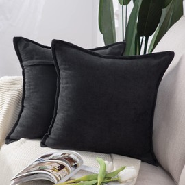 Madizz Set of 2 Short Chenille Decorative Cushion Covers Soft Decorative Cushion Cover for Sofa Bedroom Cushion Cover Black 55 x 55 cm Square