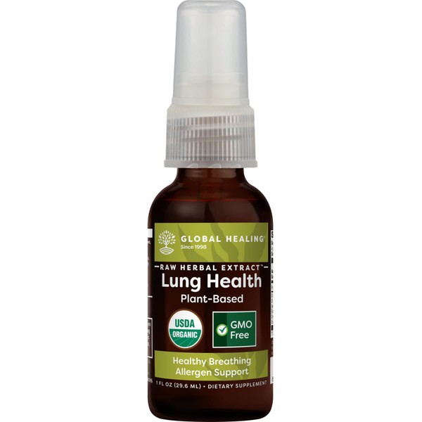 Global Healing Organic Lung Health Supplement - Herbal Nasal Decongestant Spray for Lung Cleanse, Respiratory Support and Mucus Relief to Breath Easy - Normal Nose Allergy and Sinus Defense - 1 Fl Oz