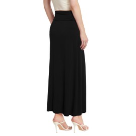 Hybrid & Company Women Versatile Fold Over Waist Maxi Skirt/Convertible Dress, Black, Large