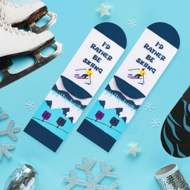 AGRIMONY Funny Skiing Socks for Men Teens - I'D RATHER BE Socks - Fathers Day Novelty Gifts for Dad Husband Brother Crazy Socks-Valentines Birthday Fun Gifts Ideas Christmas Stocking Fillers