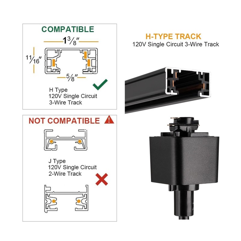 H Type Track Lighting Head to E26 Track Light Heads
