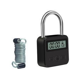 KENRONE Combination Lock,Metal Timer Lock,USB Rechargeable Time Timer Padlock with 1m Spring Rope,99 Hours Max Timing Self-Discipline Anti-Addiction Timed Padlock (Black)