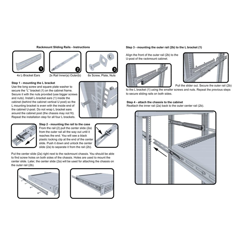 Rackmount Sliding Rails - Kit for 2U-8U Chassis (Adjustable 26"