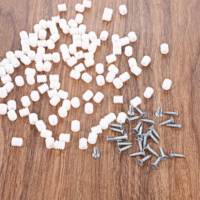 100 Pack Plastic Hinge Dowel Inserts with Screws, Plastic Dowel