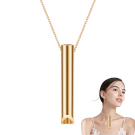 Breathing Necklace,Necklaces Stress Relief Carry for Anxiety-Portable Breath Aids Inhaler Holder Lanyard Simply Vaporless Stainless Steel Whistle,for Adults Women Men Meditation(Gold)