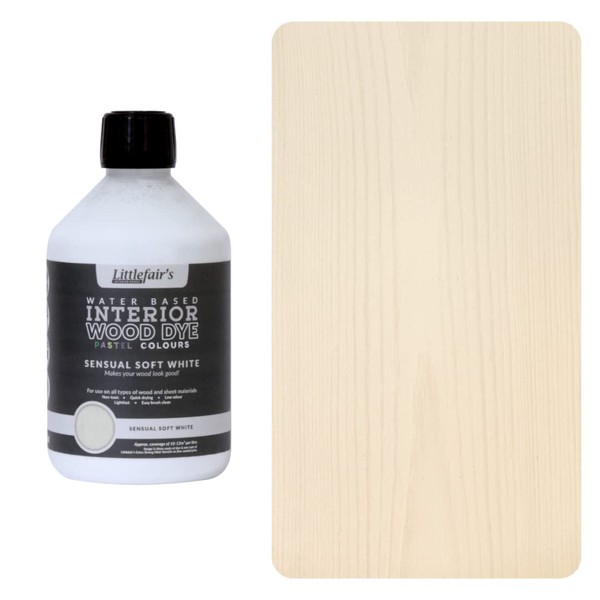 Littlefair's | Water Based Wood Dye | Indoor | Pastel Range | Environmentally Friendly | Indoor Timber Including Doors and Skirting Boards | 500ml, White, Sensual Soft White