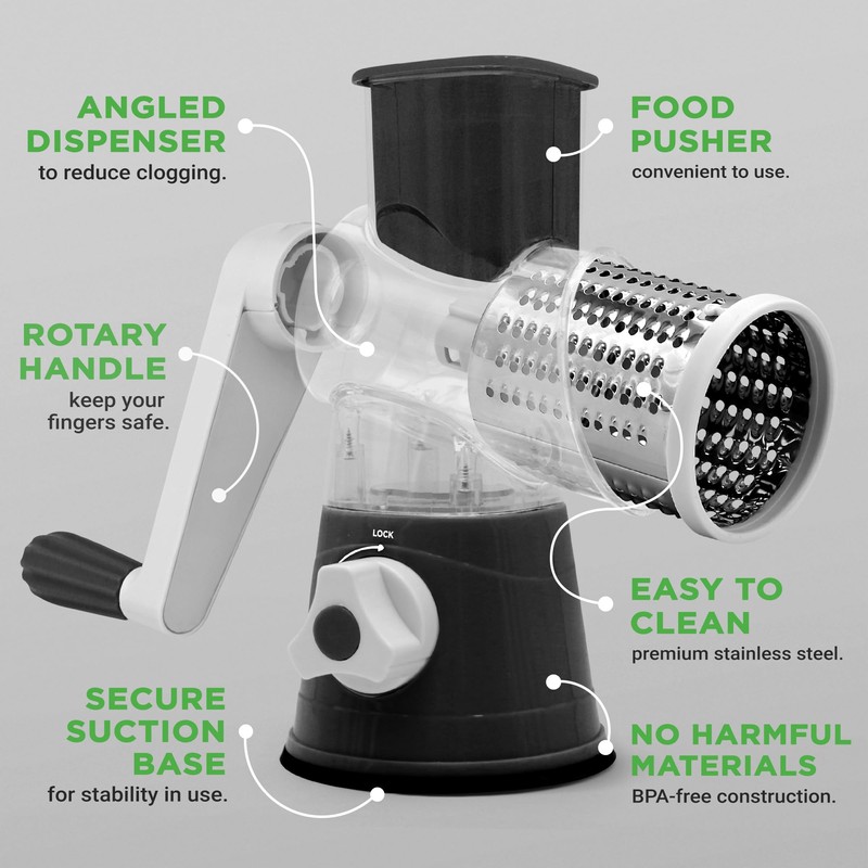 Nutrichef 3 in 1 Cheese Grater & Shredder | Strong