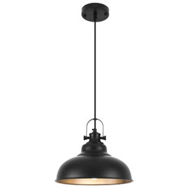 GUIHUALOVE Black Pendant Lights Kitchen Island, 11.4 Inch Dome Pendant Light, Farmhouse Pendant Light, Island Pendant Light for Kitchen Island, Dining Room, Living Room (1 Pack)