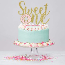 Decoración para tarta con diseño de rosquilla dorada con purpurina para decoración de primer cumpleaños