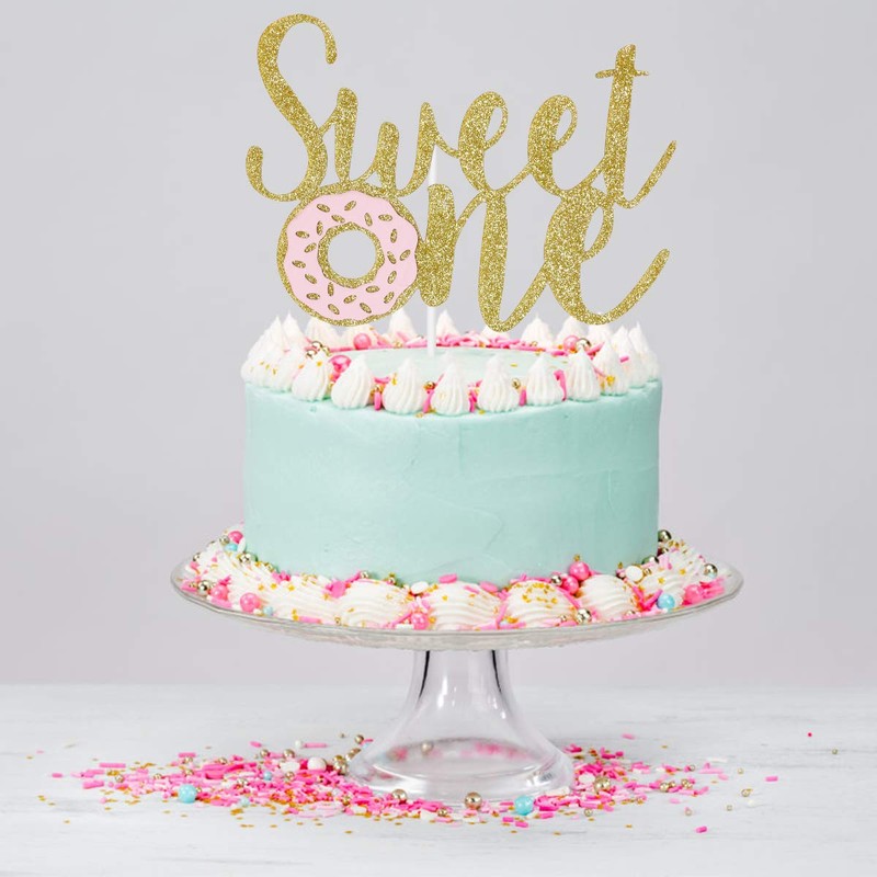 Decoración para tarta con diseño de rosquilla dorada con purpurina