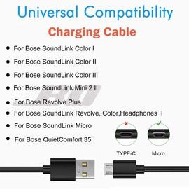 XQO Charger Cable Compatible for Bose SoundLink Color I, II, III, SoundLink Mini 2 Revolve Plus, Replacement for Bose SoundLink Revolve, QuietComfort 35 II Bluetooth Speaker Charging Power Supply Cord