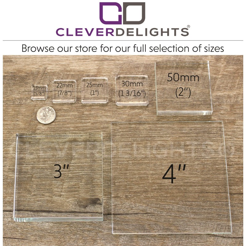 CleverDelights 1" Square Glass Tiles - 50 Pack - Clear