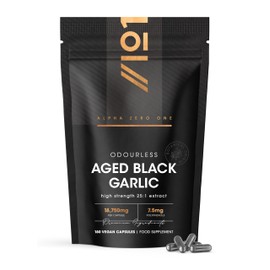 Black Garlic Extract 18,750mg - Fermented & Aged - Standardised 7.5mg Polyphenols - 180 Vegan Capsules (6 Months Supply) by Alpha01