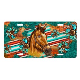 Vanity Decorative Aluminum Front License Plate (Horse on Serape Print)