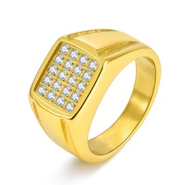 ZXSPGSS Silver Men's Ring, Stainless Steel with Cubic Zirconia, Size 11, Rings for Men