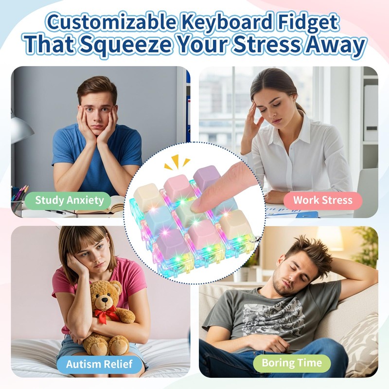 Netholid 9 Pack Removable Light Up Keyboard Fidget Toys for