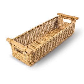 The Basket Lady Long Narrow Pole Handle Wicker Basket, Medium, 19 in L x 7 in W x 5.5 in H, Sandstone