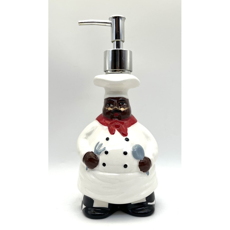 ACK Hand Painted Ceramic Happy Chef Collection Refillable Soap Dispenser,