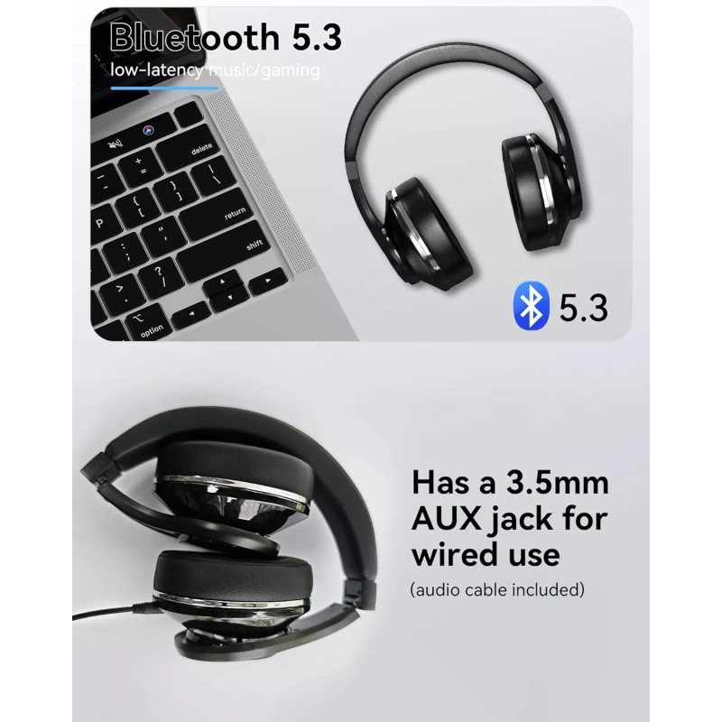 Voistek Over-Ear Headphones Foldable Built-in Mic HIFI Music Bluetooth Headset