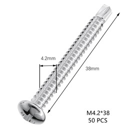 50 PCS Stainless Steel Round Head Drilling Self Tapping Screws for Metal (M4.2 * 38mm)
