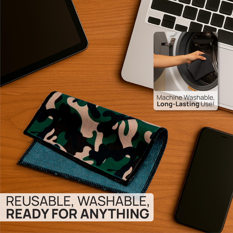 Quick Cloth Microfiber Glasses Cleaning Cloths – 5x7, Camo, 2