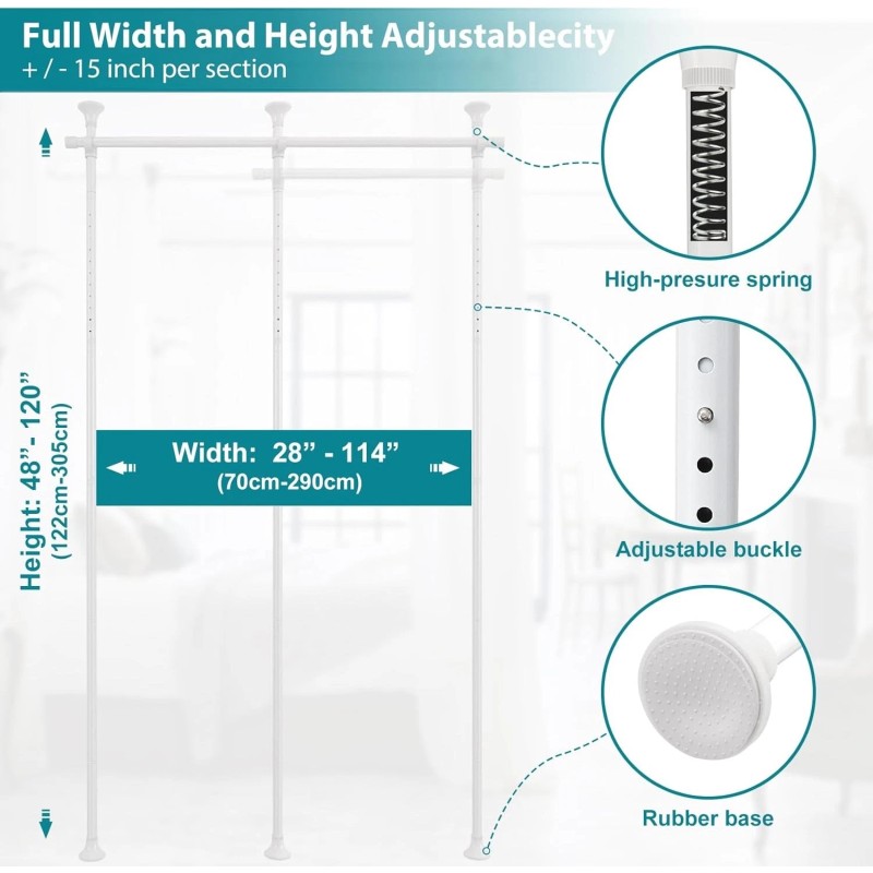 DEROFIT Room Divider Curtain Rods No Drilling–120"H x 114"W Floor