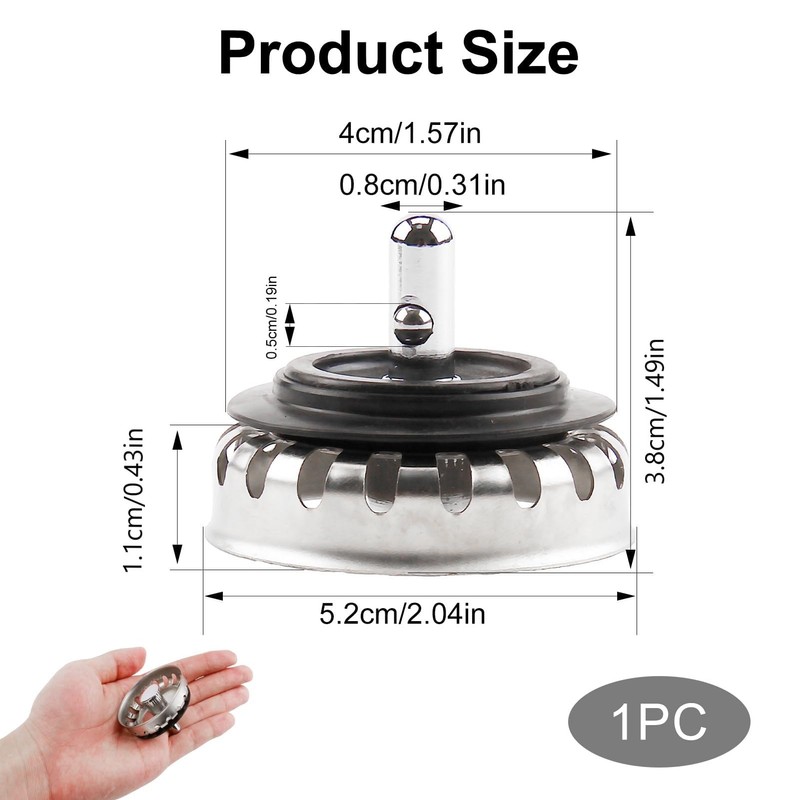 Kitchen Sink Basket Strainer Plug, 52mm Mini Stainless Steel Kitchen