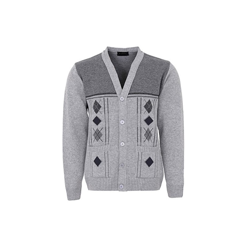 Maan Store Men's V Neck Knitted Cardigan Chunky Cable Long