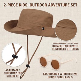 JynxtoyZeal Cappello Estivo Bambini Cappelli da Sole a Tesa Larga Occhiali da Sole Berretto da Pesca Bucket Hat per Esterni Pieghevole Cappello Safari Protezione UV Regolabile Cappelli da Sole Khaki