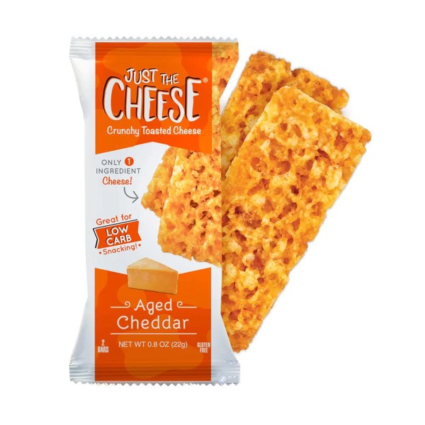 Just the Cheese Bars, Low Carb Snack - Baked Keto Snack, High Protein, Gluten Free, Low Carb Cheese Crisps - 0.8 Ounces (Pack of 10) (Aged Cheddar)