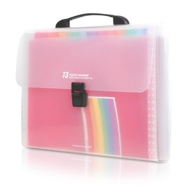 Wellong Large Capacity Accordion File Organizer, 13 Pockets Expanding File Folder with Expandable Cover, Heavy Duty Portable Document Storage Organizer for Letter, A4 Paper, Document - Rainbow