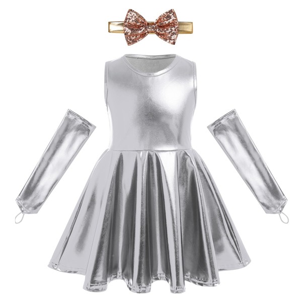 ABEWIP Baby Girls Metallic Dresses Outfits Sparkly Shiny Toddler Kids