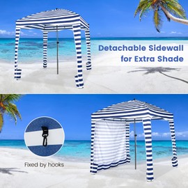 Tangkula 6x6 Ft Beach Cabana, Portable Beach Canopy with Detachable Sidewall, 8 Sandbags, 2 Tier Vent, Easy Setup Sun-Protection Outdoor Beach Umbrella Shelter with Carrying Bag for Family