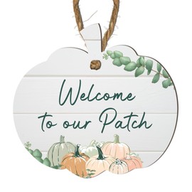 Welcome to Our Patch Hanging Pumpkin Plaque | Rustic Fall-Themed Indoor Decoration | MDF Wood Sign with Jute String | 9.5cm x 9cm Cozy Autumn Farmhouse Decor
