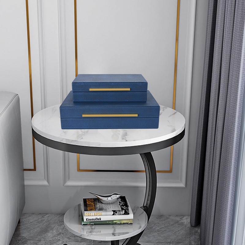 ZIKOUL Navy Blue Shagreen box Set of 2 Faux Leather